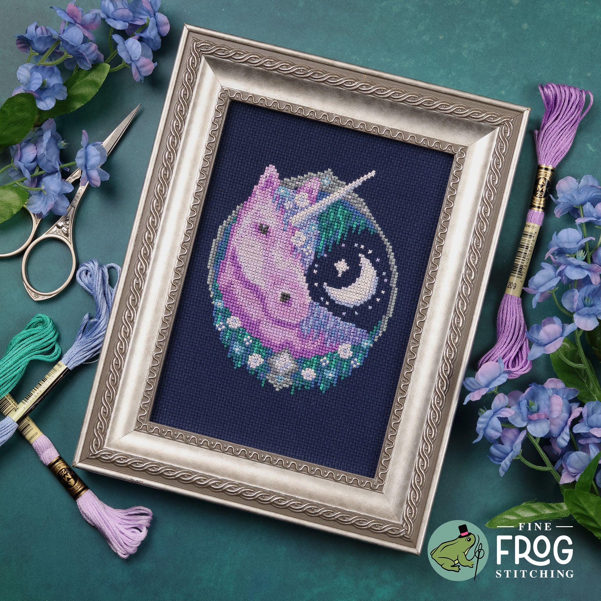 Mythical Fantasy Unicorn Cross Stitch Pattern PDF Fairytale Ethereal Grimm Medieval Moon Garden Unicorn Stitched Example