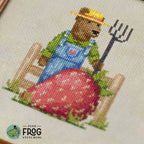 Magical Strawberry Bear Cross Stitch Pattern PDF Barn Farm Nursery Strawberry Farmer Stitched Detail