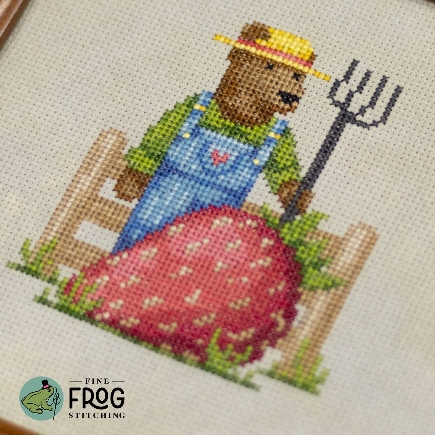 Magical Strawberry Bear Cross Stitch Pattern PDF Barn Farm Nursery Strawberry Farmer Stitched Detail