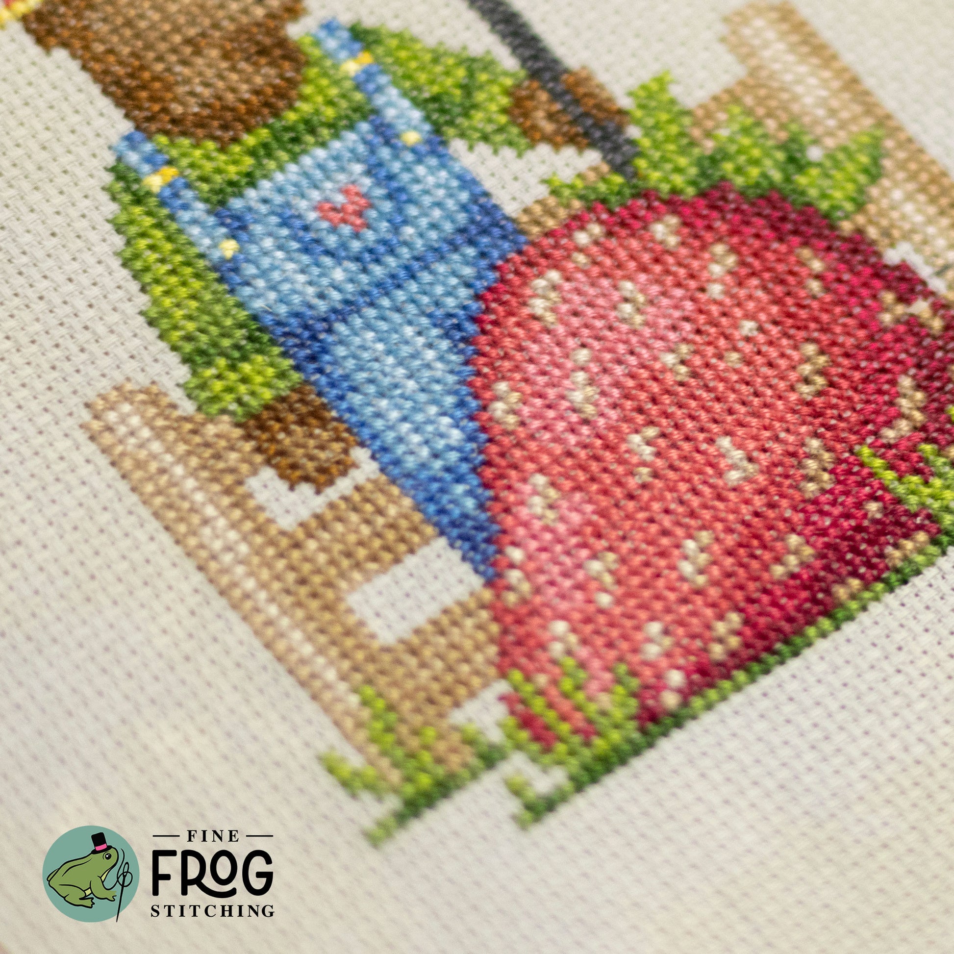 Magical Strawberry Bear Cross Stitch Pattern PDF Barn Farm Nursery Strawberry Farmer Stitched Detail