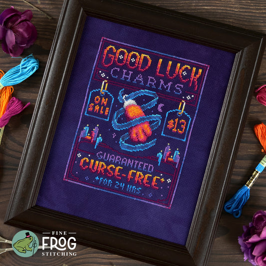 Halloween Spooky Vintage Cross Stitch Pattern NO AI Haunted Subversive Funny Good Luck Charms (PDF) Stitched Example