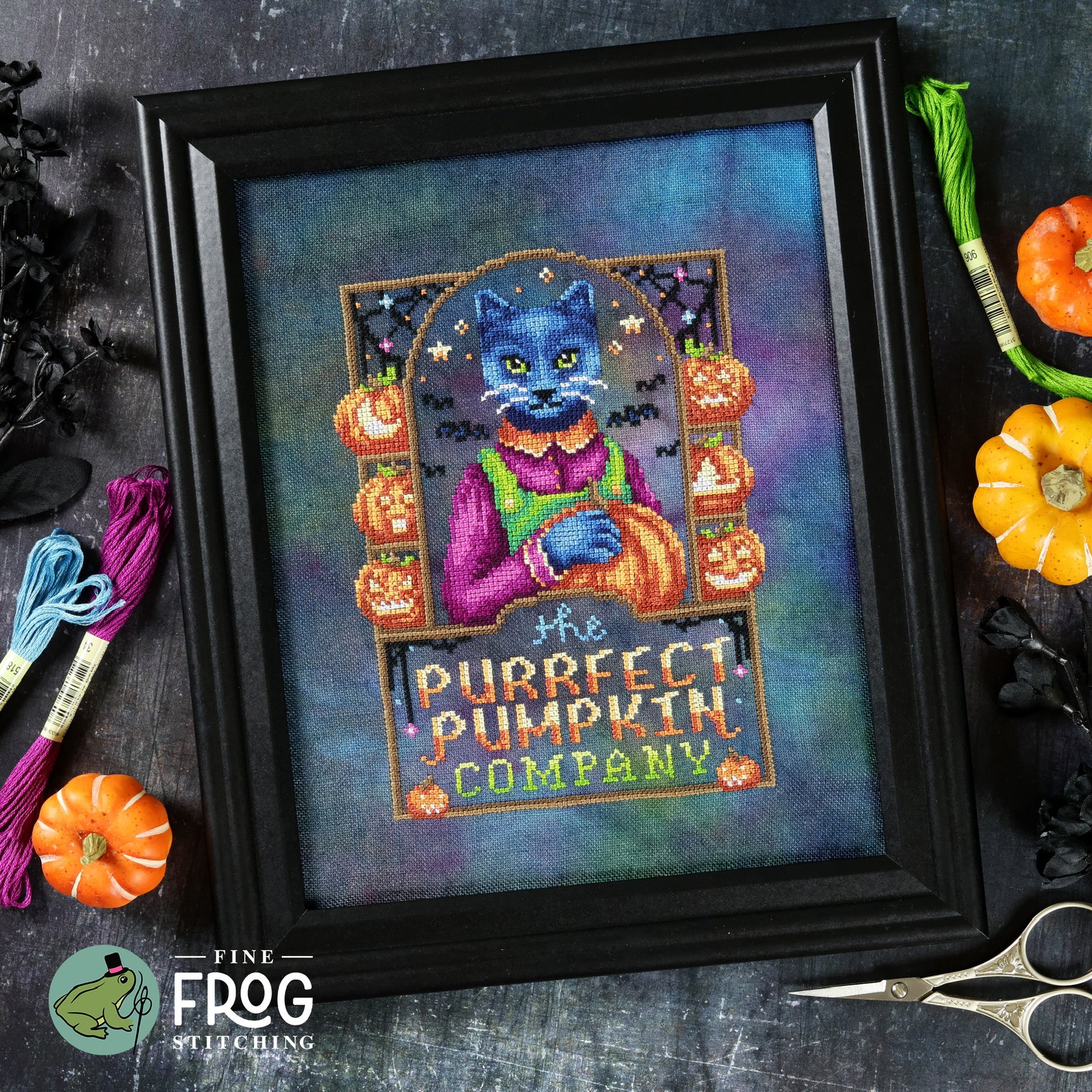 Purrfect Pumpkin Co - Halloween Black Cat Cross Stitch Pattern PDF