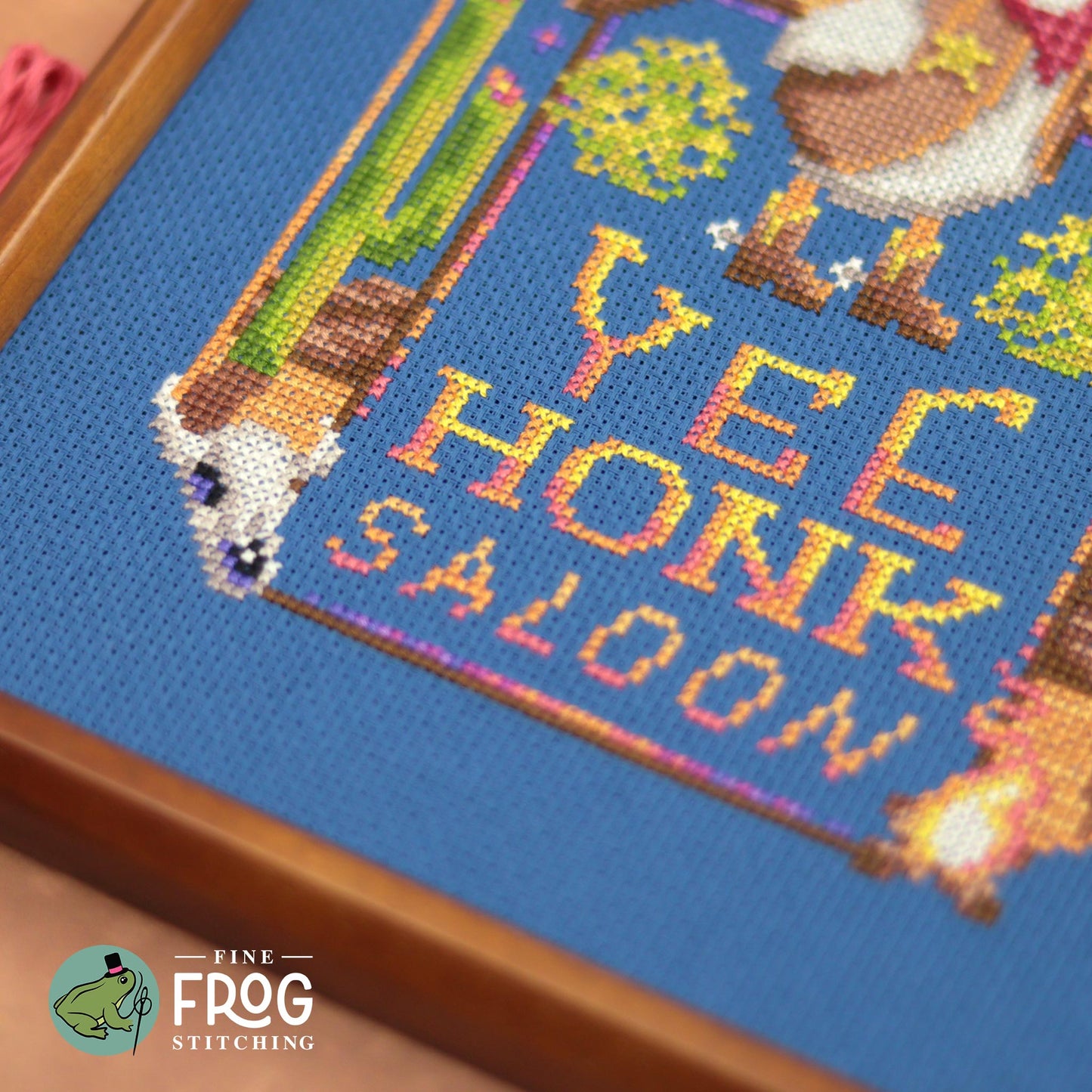 Western Cowboy Goose Cross Stitch Pattern PDF Texas Southern Duck Yee Honk Saloon Stitched Detail 1
