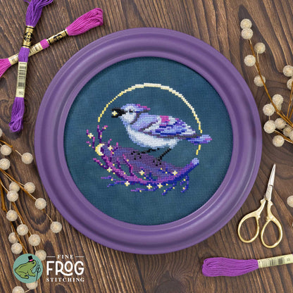 Bluejay Star-Picker - Celestial Blue Jay Bird Cross Stitch Pattern PDF