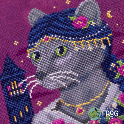 Fantasy Cat Rapunzel Cross Stitch Pattern PDF Fairytale Princess Medieval Grimm Purrsinette Detail Shot