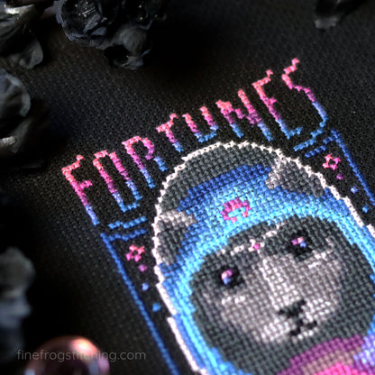 Black Cat Witchy Cross Stitch Pattern PDF Halloween Spooky Madame Possyfoot Stitched Detail 1