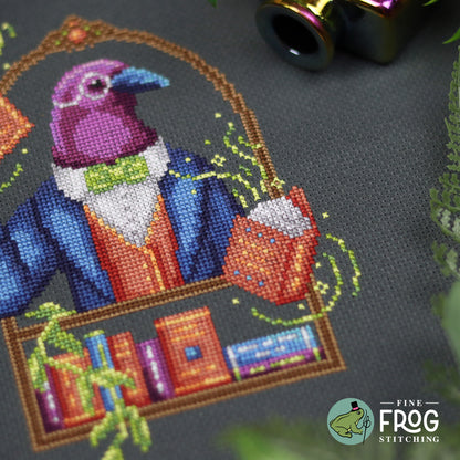 Crow Librarian - Crow Book Halloween Cross Stitch Pattern PDF