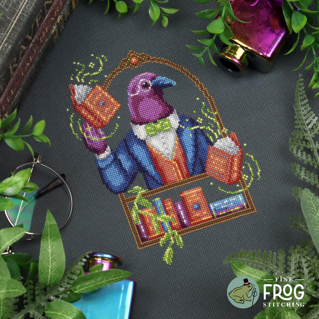 Crow Librarian - Crow Book Dark Academia Cross Stitch Pattern PDF