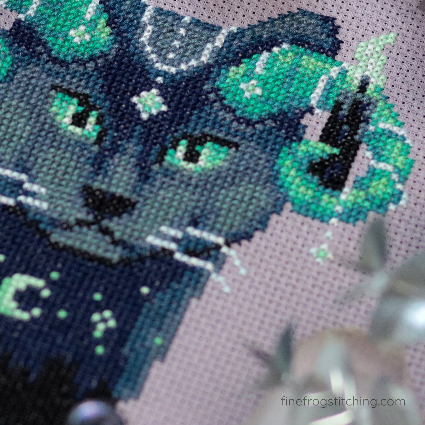 Fantasy Black Cat Gothic Cross Stitch Pattern PDF Witchy Magical Night Guide Cat Stitched Detail 1