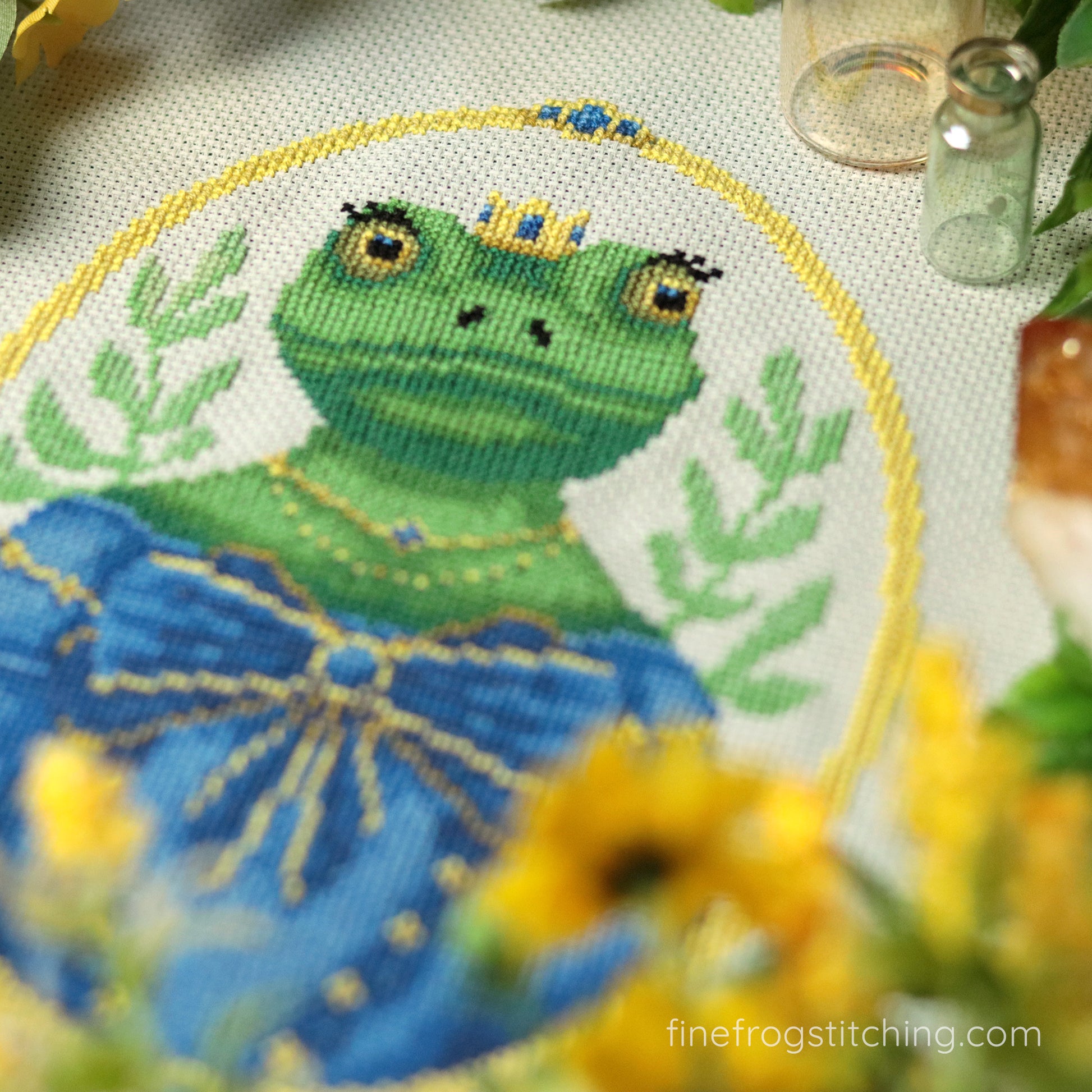 Frog Fairytale Princess Cross Stitch Pattern PDF Fantasy Whimsical Princess Pondworthy Stitched Detail 1