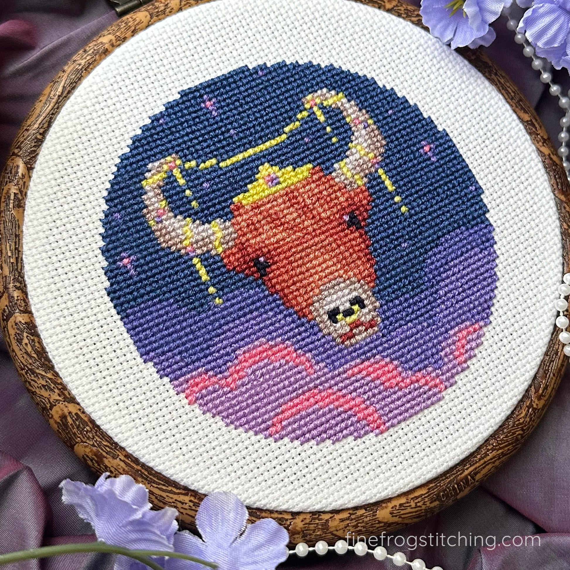 Highland Cow Celestial Cross Stitch Pattern PDF Fantasy Cute Cow Starry Yak Stitched Detail