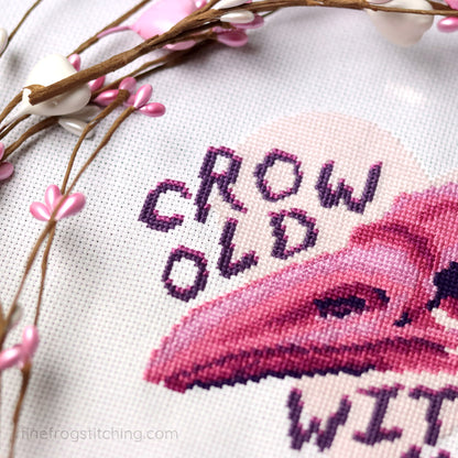 Crow Old With Me - Romantic Bird Skull Cross Stitch Pattern PDF