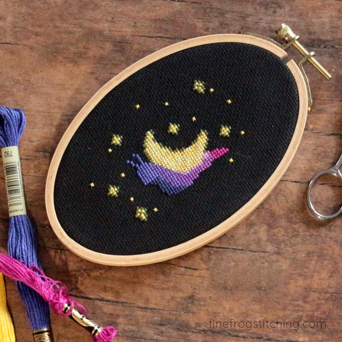 Snail Moon Celestial Cross Stitch Pattern PDF Magical Fantasy Pride Moon Snail Stitched Example