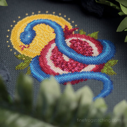 Snake And Pomegranate - Snake Tarot Witchy Pomegranate Cross Stitch Pattern PDF