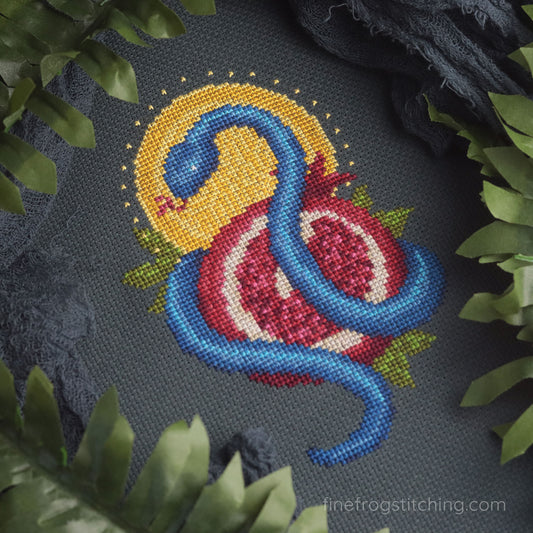 Snake And Pomegranate - Snake Tarot Witchy Pomegranate Cross Stitch Pattern PDF