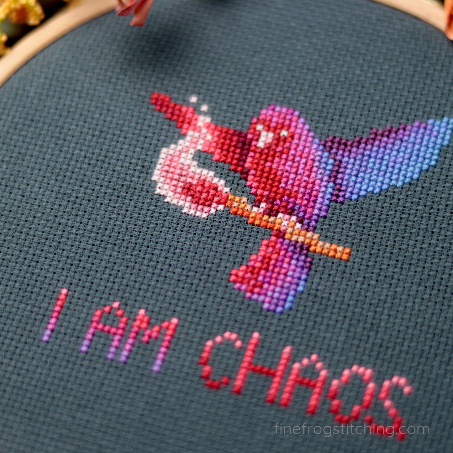 Snarky Bird Cross Stitch Pattern PDF Funny Dumpster Fire Gay Meme Chaos Bird Stitched Detail 1