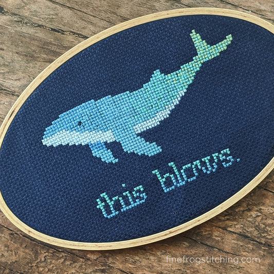 Snarky Whale Cross Stitch Pattern PDF Funny Sea Creature Subversive This Blows Stitched Example