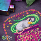 Witchy Halloween Cauldron Rat Cross Stitch Pattern PDF Potion Magical Mouse Cauldron Repair Stitched Detail 1