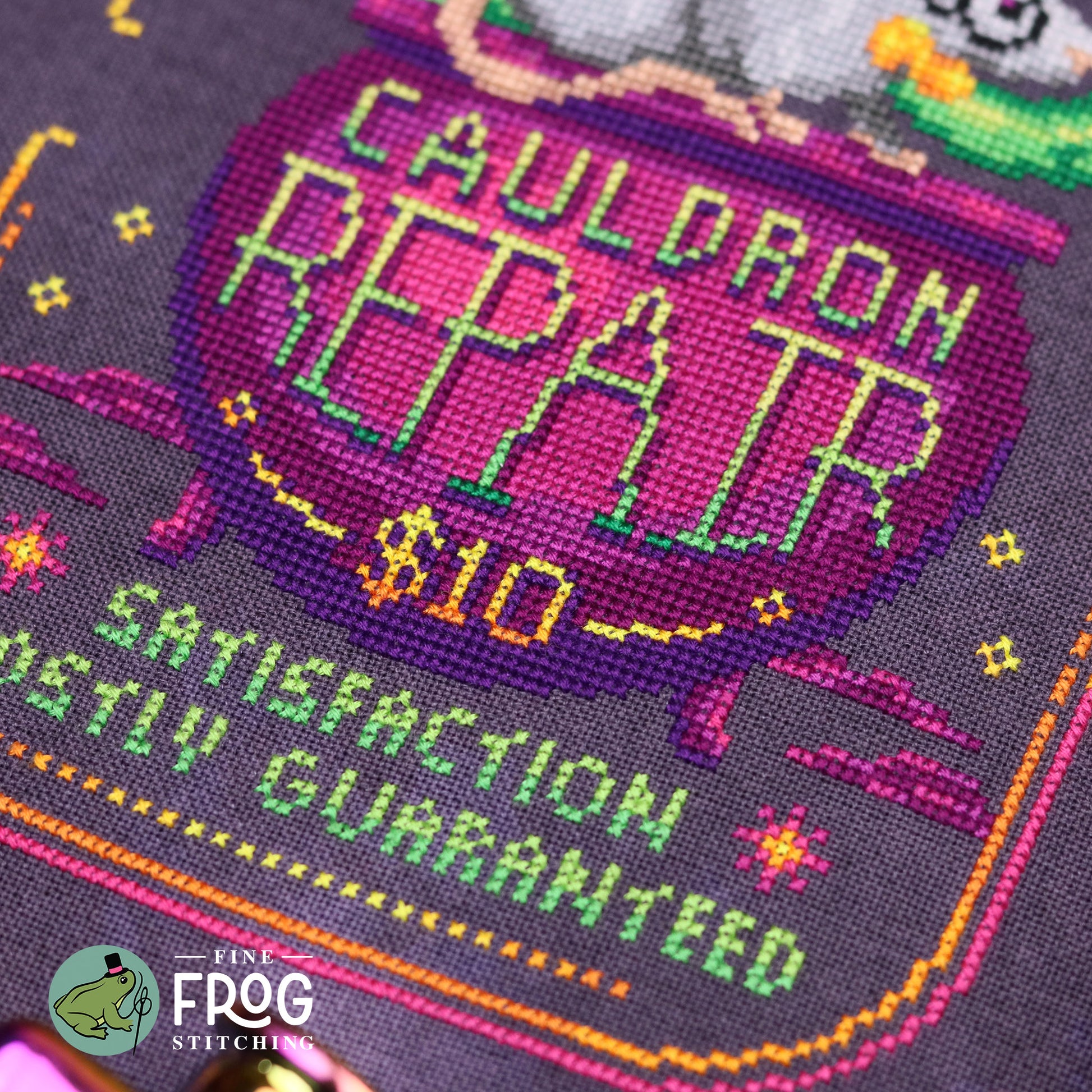 Witchy Halloween Cauldron Rat Cross Stitch Pattern PDF Potion Magical Mouse Cauldron Repair Stitched Detail 2