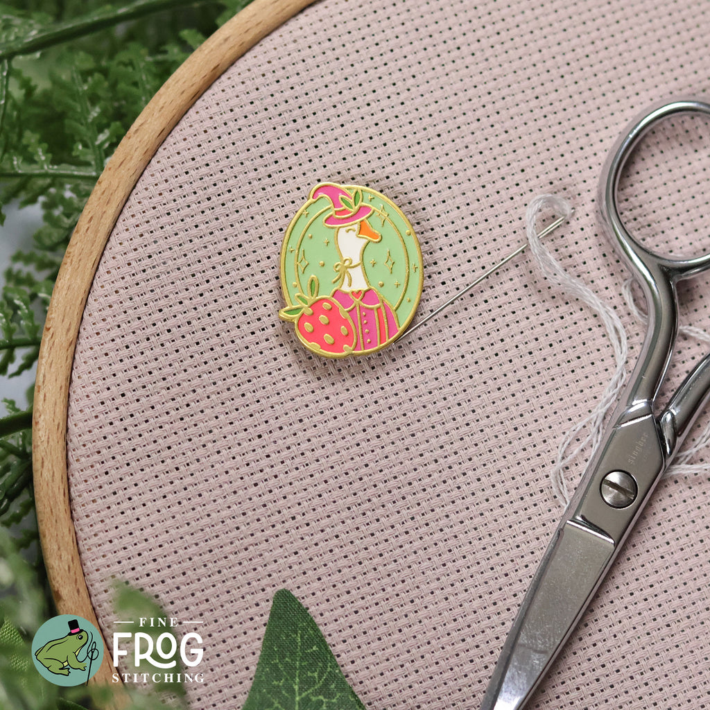 Strawberry Goose Witch Needleminder - Magnetic Cross Stitch Needle Holder
