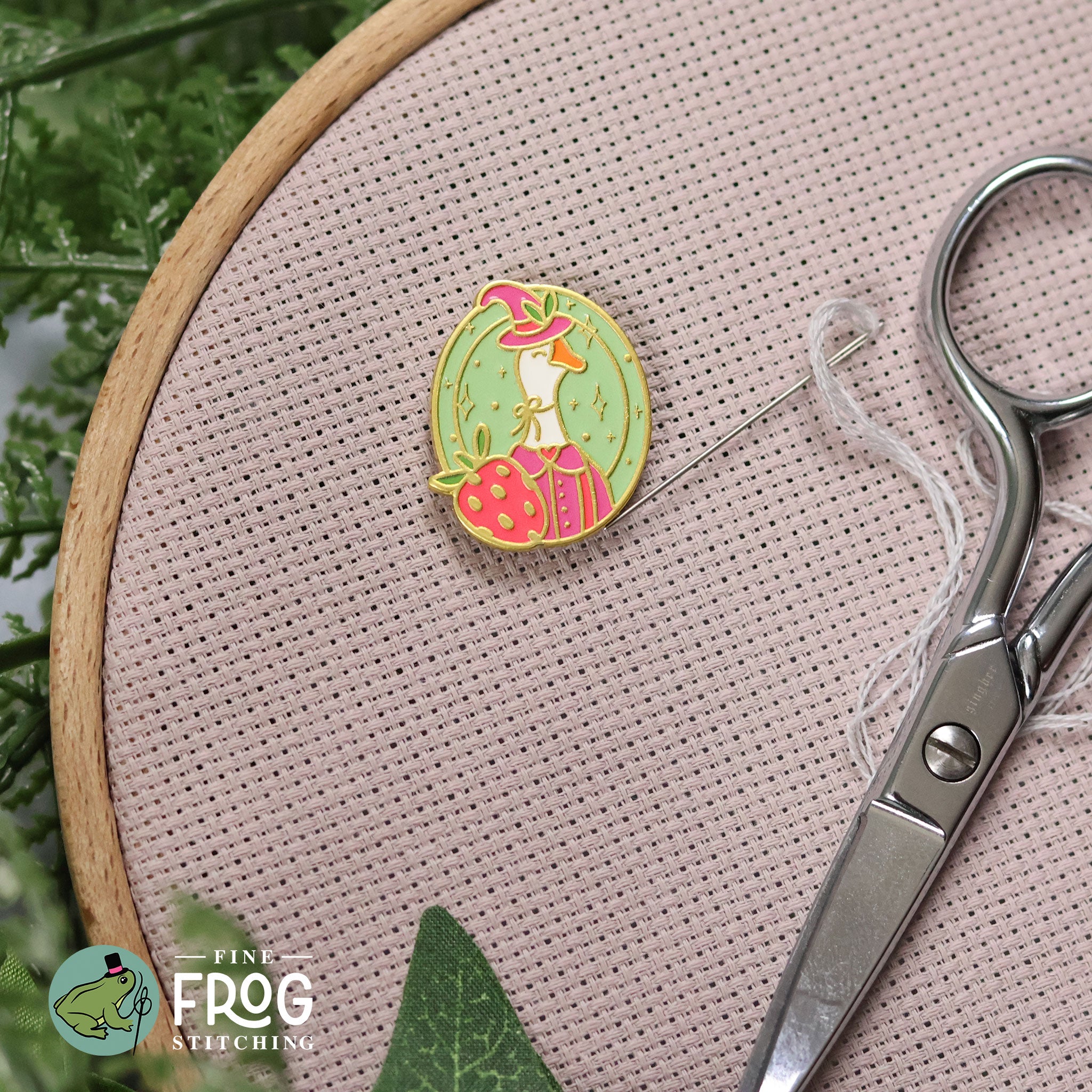 Strawberry Goose Witch Needleminder - Magnetic Cross Stitch Needle Holder