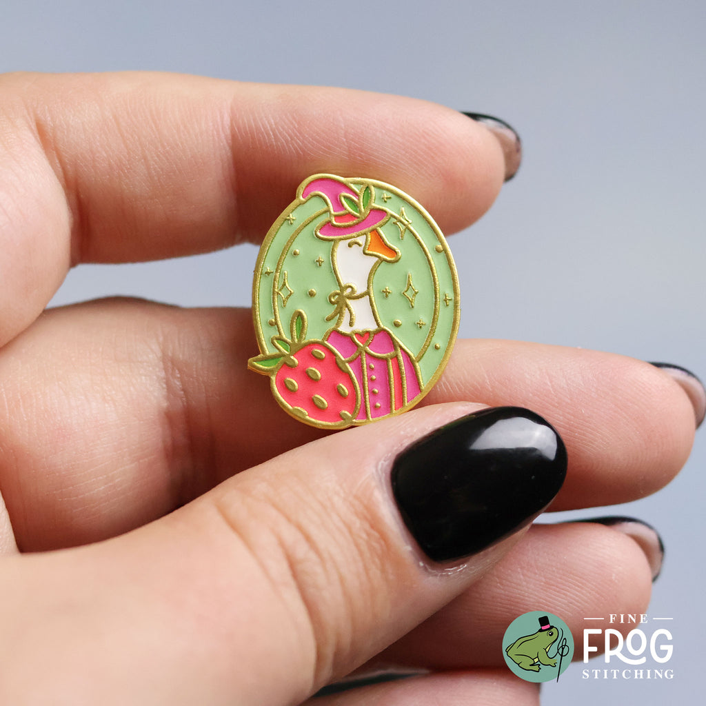 Strawberry Goose Witch Needleminder - Magnetic Cross Stitch Needle Holder