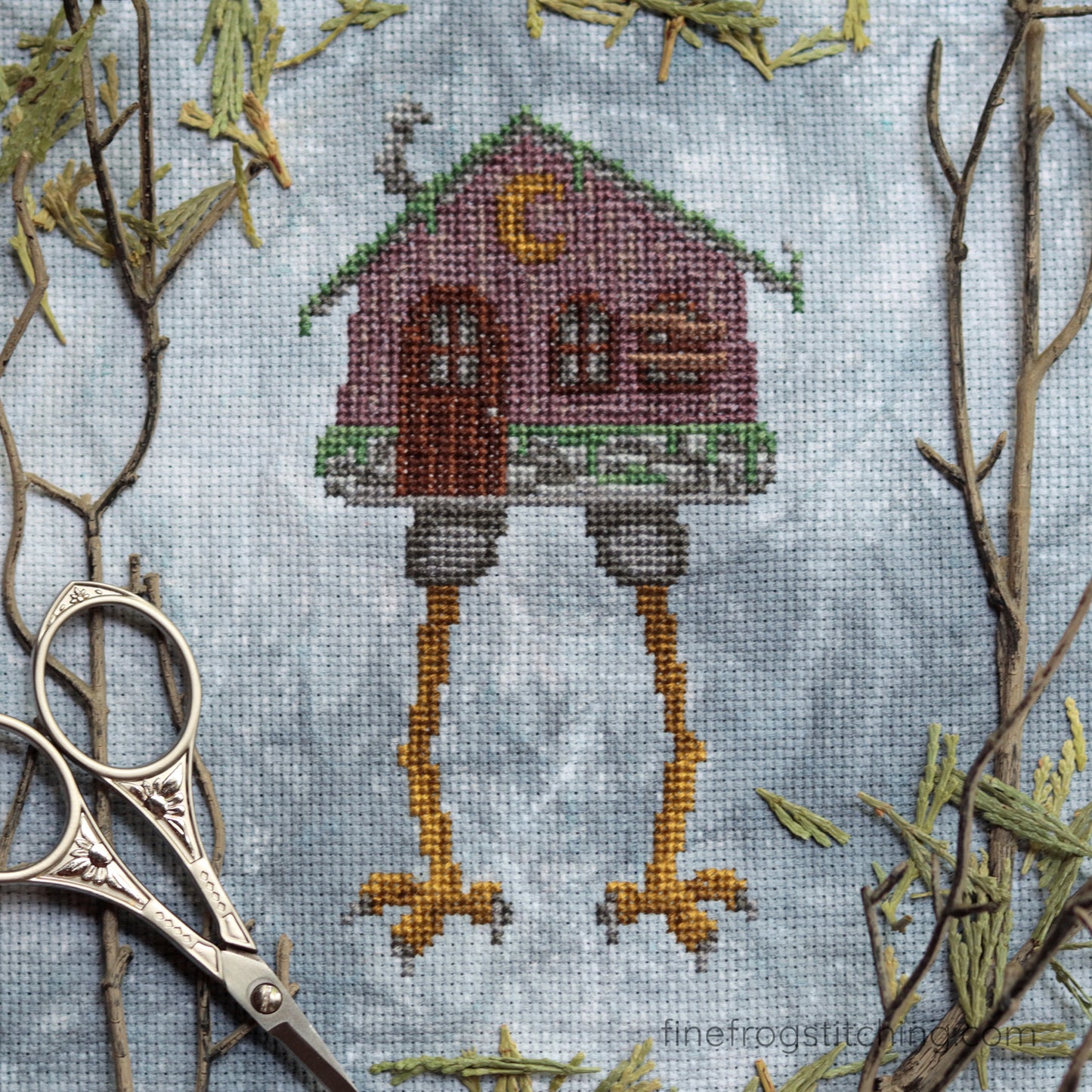 Walking Hut - PDF magical baba yaga cross stitch pattern