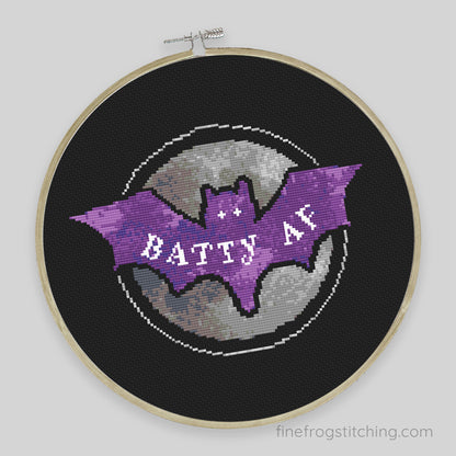 Batty AF - PDF funny Halloween cross stitch pattern