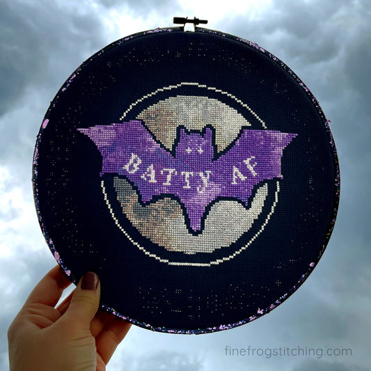 Batty AF - PDF funny Halloween cross stitch pattern