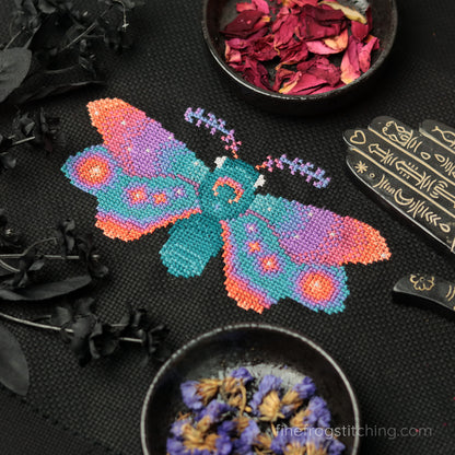 Rising Sun Moth - PDF mystical moth cross stitch pattern
