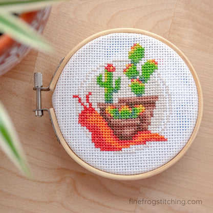 Cactus Garden Snail - PDF unique snail cross stitch pattern