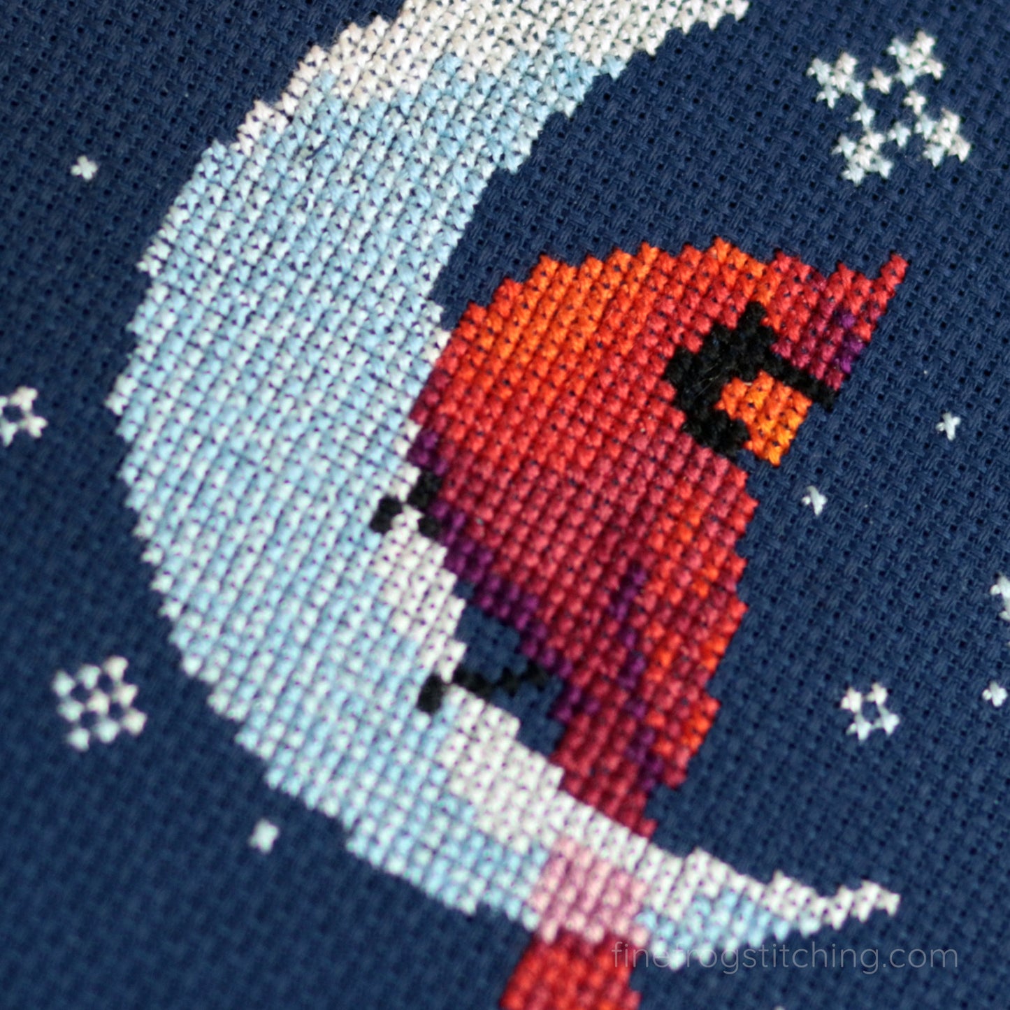 Ice Moon Cardinal - PDF winter yule snow bird cross stitch pattern