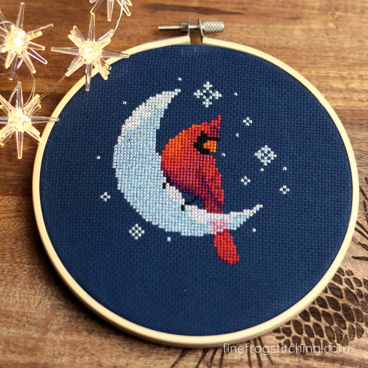 Ice Moon Cardinal - PDF winter yule snow bird cross stitch pattern